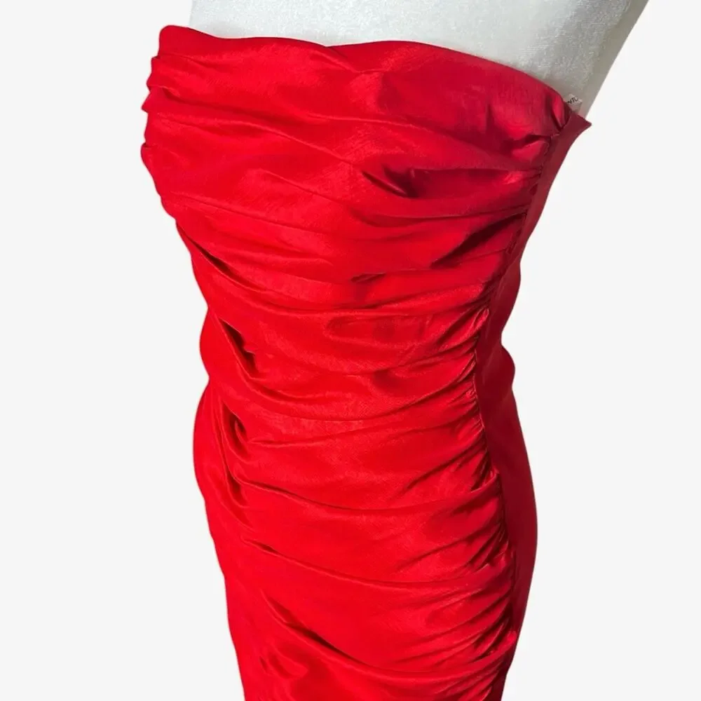 Jessica McClintock Red Satin Ruched Bandage Dress 6 Retro Vamp Party Y2K USA